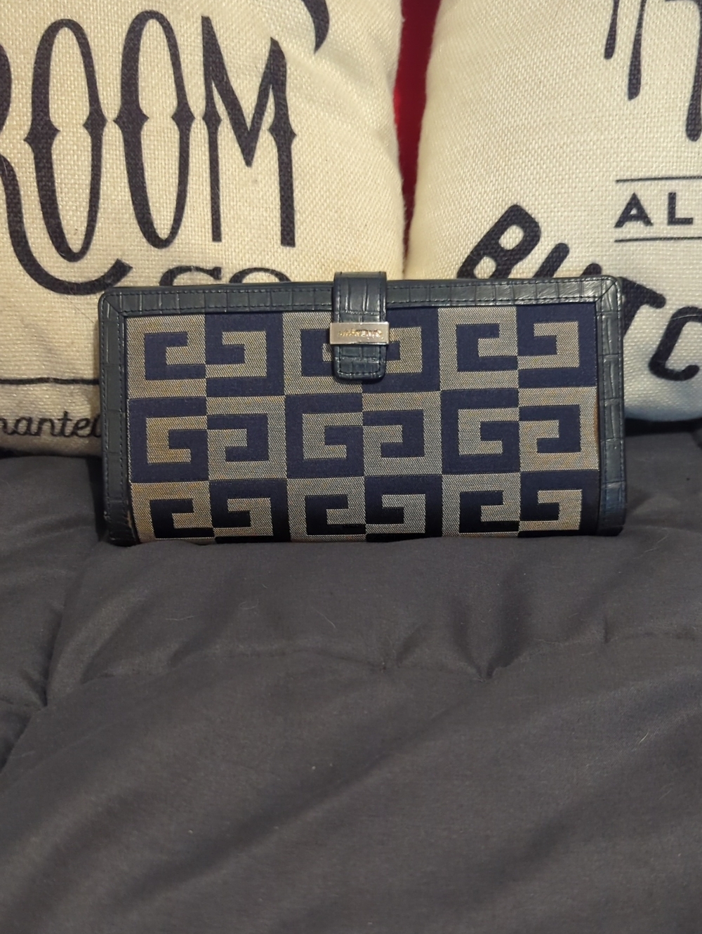 Authentic Givenchy Navy & Beige Monogram Continental‎ Long Wallet Made In Italy